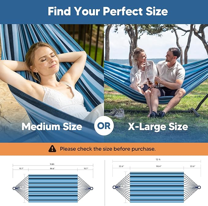 SUNCREAT Hammocks Outdoor Camping Double Hammock, Double Hammock Without Stand, Navy & Blue