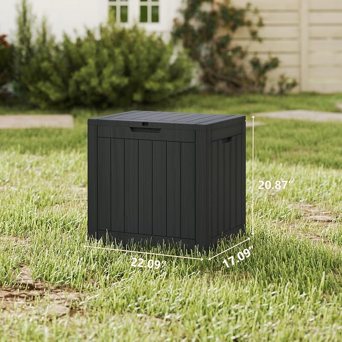 35 Gallon Outdoor Storage Box Waterproof Large Resin Deck Box Indoor/Outdoor Lockable Storage Container and Seating for Garden, Pool, and Patio (35 Gallon, Black)