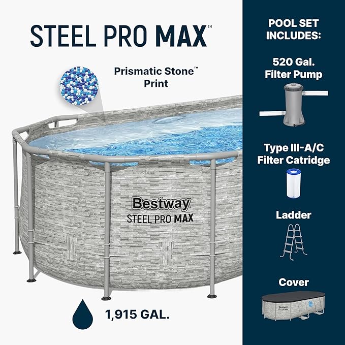 Bestway Steel Pro MAX Splashview 14' x 8'2" x 39.5" Above Ground Swimming Pool Set