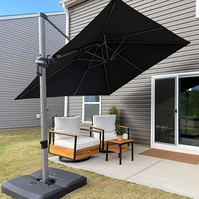 PURPLE LEAF 10' X 10' Left-right Tilting Patio Umbrella with Base Outdoor Swivel Cantilever Offset Aluminum Umbrella with Champagne Frame and 360-degree Rotation for Garden Deck Pool, Grey