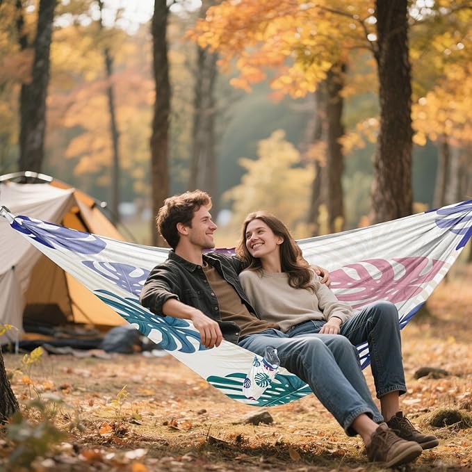 Hammocks for Outside Tropical Monstera Leaves Camping Hammock Portable Hammocks with Tree Straps and Carry Bag Camping Accessories for Hiking Beach Outdoor