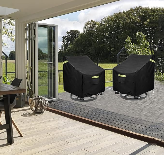 Outdoor Swivel Chair Cover 2 Pack,(29W x 31D x 38.5H inches )100% Waterproof Heavy Duty Outdoor Rocking Chair Covers， Patio Chair Covers Waterproof Patio Furniture Covers ( Black)