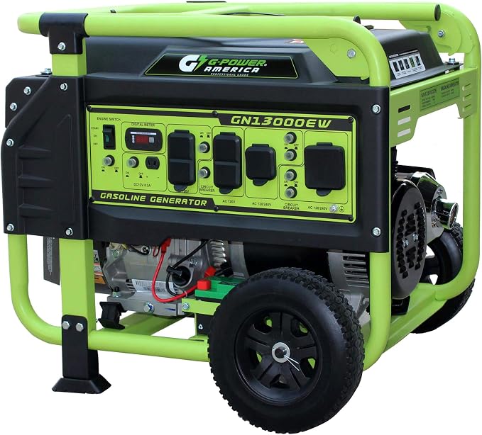 Green-Power America Portable Generator 13000 Watt,Gasoline Powered,Recoil/Electric Start, 12V-8.3A Charging Outlets, Home Back Up & RV Ready