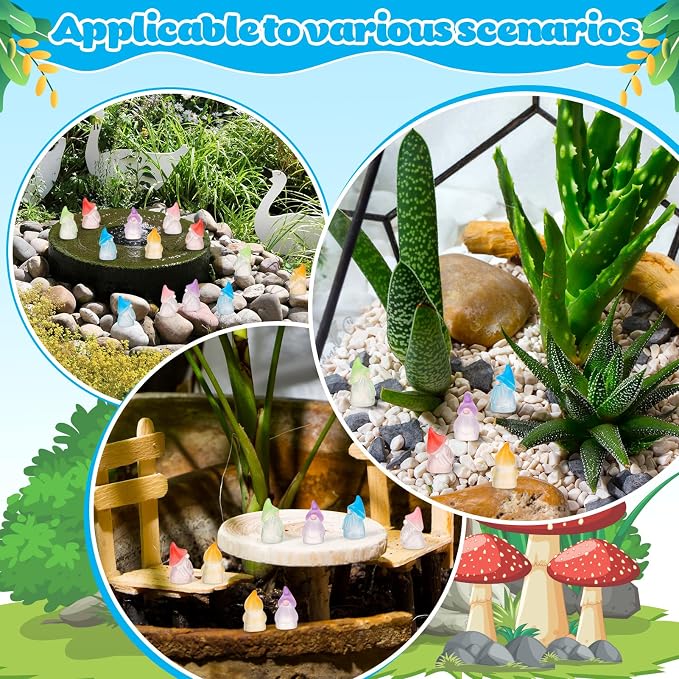 72 Pcs Luminous Mini Resin Gnomes, Tiny Gnomes Fairy Garden Statues Glow in The Dark Miniature Gnome Figurines Decor for Landscape, Outdoor, Patio, Yard, Lawn (6 Colors)