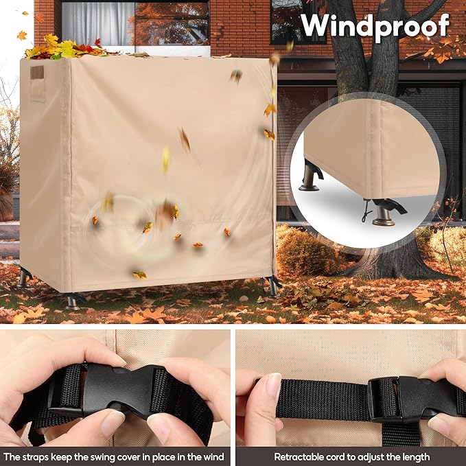 Outdoor Swing Covers for Patio Swing 2 Seater, 65" L x 50" D x 66" H, 2 Seat Swing Cover Waterproof, Porch Patio Swing Canopy Cover, Windproof UV Resistant All Weather Protector - Beige