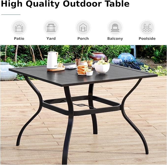 MFSTUDIO 5 PCS Patio Dining Set with 4 Stacking Aluminum Armchair(Beige) and 1 Square Heavy Duty Table