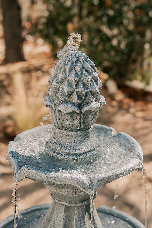 XBrand 51" 3-Tier Outdoor Freestanding Waterfall Fountain with Pump and Pineapple Finial, Gray