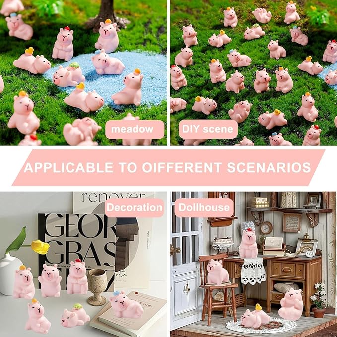 45 Pcs Mini Capybara Resin Figurines Capybara Figure Ornament Figurines for Home Office Desk Zen Garden Sensory Bins Collector Displays(Pink)