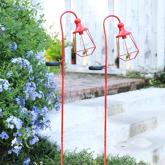 2 Pack Solar Pathway Lights Outdoor Waterproof Solar Powered Metal Path Lighting for Garden Backyard Landscape Lighting, Decor Lights Gift for Women, Red