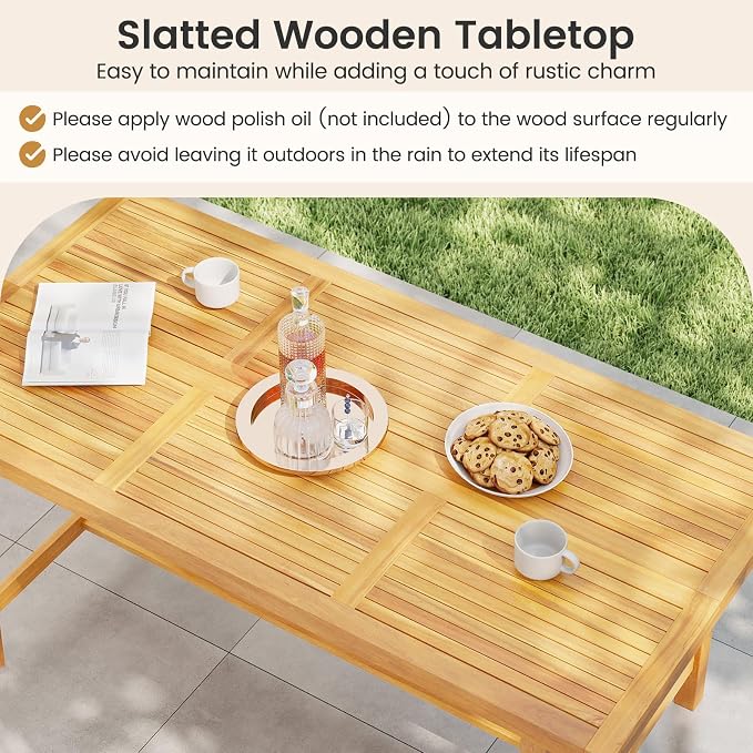Tangkula 63-Inch Acacia Wood Patio Dining Table for 6, Heavy-Duty Indoor Outdoor Rectangular Table with 1.97" Umbrella Hole, Large Farmhouse Outside Dining Table for for Backyard, Garden, Porch, Deck