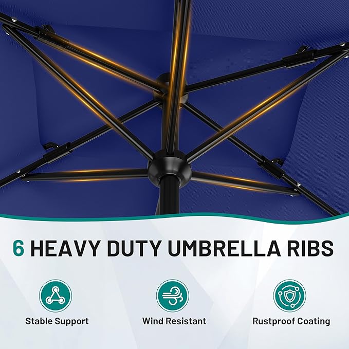 AreShark 6.5'x10' 2 Tiers Rectangular Patio Umbrella - Outdoor Umbrella Waterproof UV Protection, Market Table Umbrella w/Push Button Tilt for Pool, Lawn, Balcony(Navy)
