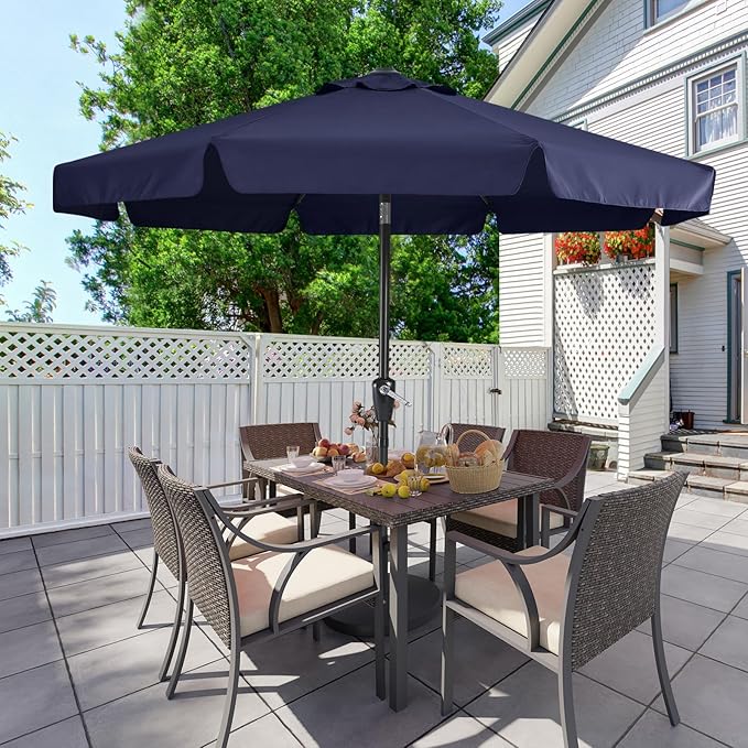 MASTERCANOPY 10ft Patio Umbrella with Valance, Crank and Tilt – 8 Ribs Outdoor Market Umbrella, UV/Fade Resistant, Waterproof Canopy with Wind Vent for Garden, Deck, Backyard, Pool (Navy Blue)