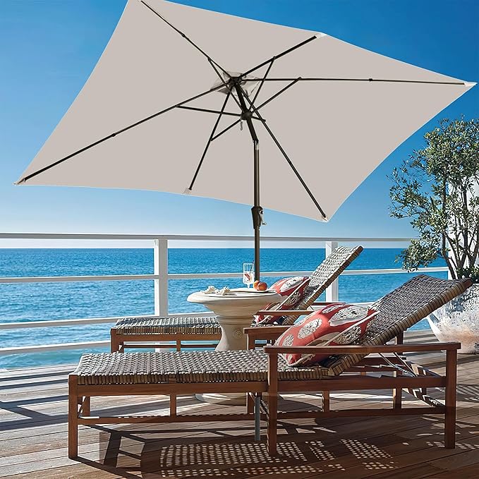 Ayge 6.5x10FT Rectangular Patio Umbrella Outdoor Table Umbrella w/Push Button Tilt & Crank Rectangle Market Umbrella UV Protection for Garden,Deck,Lawn,Yard & Pool,White