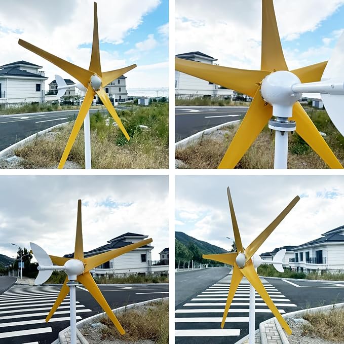800W-1200W Wind Turbine Generator Kit - 12V/24V/48V with MPPT Controller & 5 Durable Yellow Blades, Pure Copper Core Windmill for Outdoor Renewable Energy Solutions.