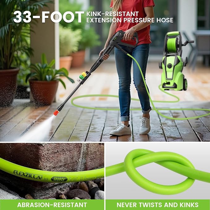 Pressure Washer 5000PSI Adjustable Pressure with 33FT Hose, 4 Nozzle, Power Washer for Home Cars Driveways, Green