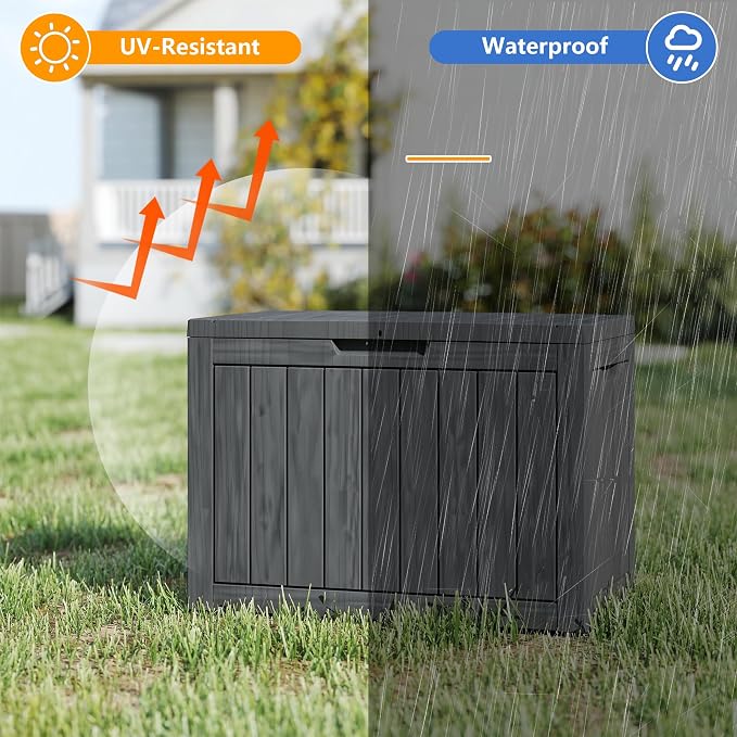 35 Gallon deck box Outdoor Cushion Storage Waterproof, Outdoor Storage Box with Lockable Lid & UV-Resistant for Patio Furniture, Outdoor Cushions, Garden Tools and Pool Supplies, Black