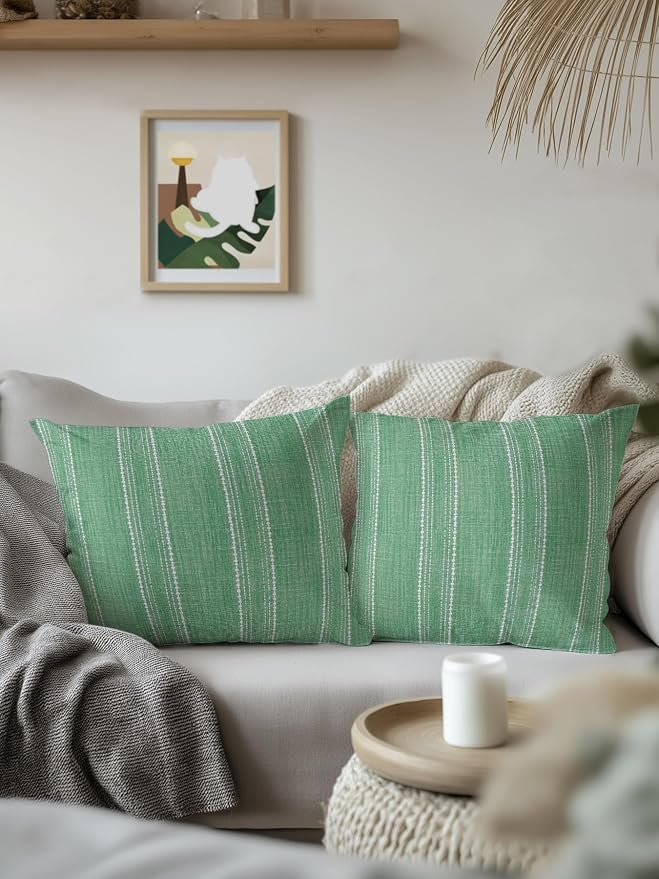 Vandarllin Waterproof Outdoor Pillow 1 Pack Sage Green Linen Stripes Decorative Throw Pillows Cover & Insert 16x16 Inch Pillowcase Parallel Vertical Lines Pillows for Couch Sofa Bed Patio Furniture