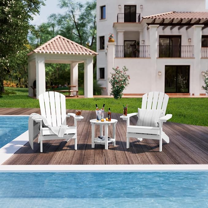YEFU Adirondack Side Table, 18" Double Outdoor Side Table Set of 2, Poly Lumber end Table, Weather Resistant for Indoor, Patio, Pool, Porch, Backyard-White