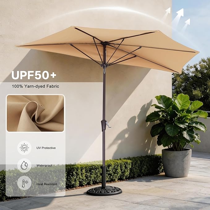 ABCCANOPY Patio Umbrella 9FT - Outdoor Half Umbrellas for Patio, Backyard, Garden, Deck (Khaki)