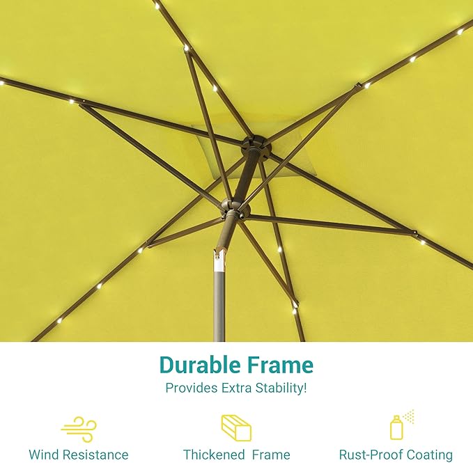 Rectangle Patio Umbrella with Solar Lights, 10 x 6.5ft Rectangular Outdoor Umbrella Table Market Patio Umbrella with Push Button Tilt and Crank for Garden, Deck, Backyard, Pool