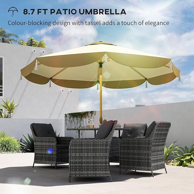 Outsunny 9FT Patio Umbrella, UPF 50+ Outdoor Market Umbrella with 8 Ribs, Vented Outdoor Table Umbrella for Deck, Backyard and Lawn
