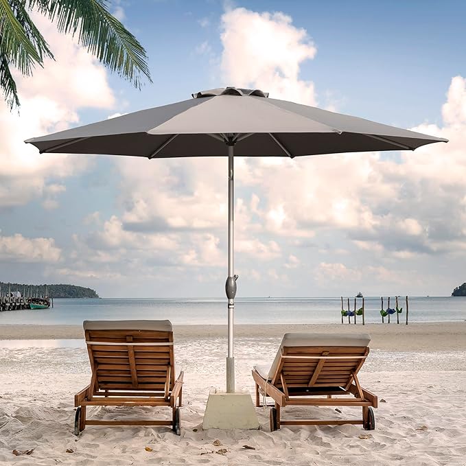 Domi 10FT Patio Umbrella Outdoor Market Umbrella with Silver Aluminum Pole, UV Resistant Canopy, Wind Vent, Tilt & Crank System, Perfect for Patio, Garden, Deck, Pool, Outdoor Dining, Gray
