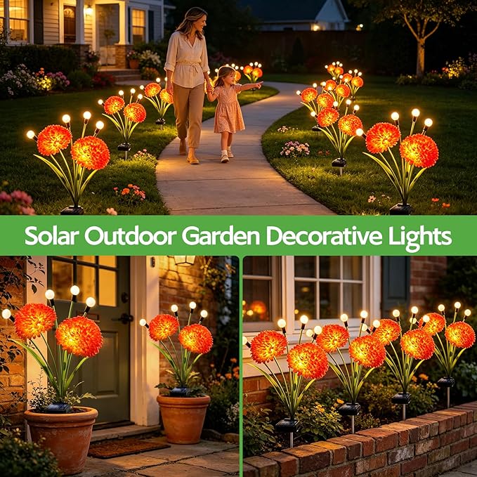 Solar Firefly Lights Outdoor Waterproof, 8 Pack Solar Flowers Swaying Lights with Flowers, Flower Light Garden Decor for Outside Yard Patio Halloween Christmas, Gifts for Women Grandma