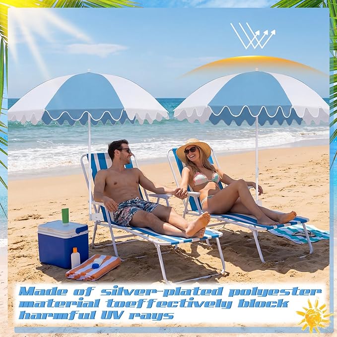 Abbylike 2 Pcs Scalloped Chair Umbrella with Universal Adjustable Clamp 38'' Portable Wheelchair Umbrella UPF 50+ Camping Chair Parasol with Bag for Outdoor Patio Lawn