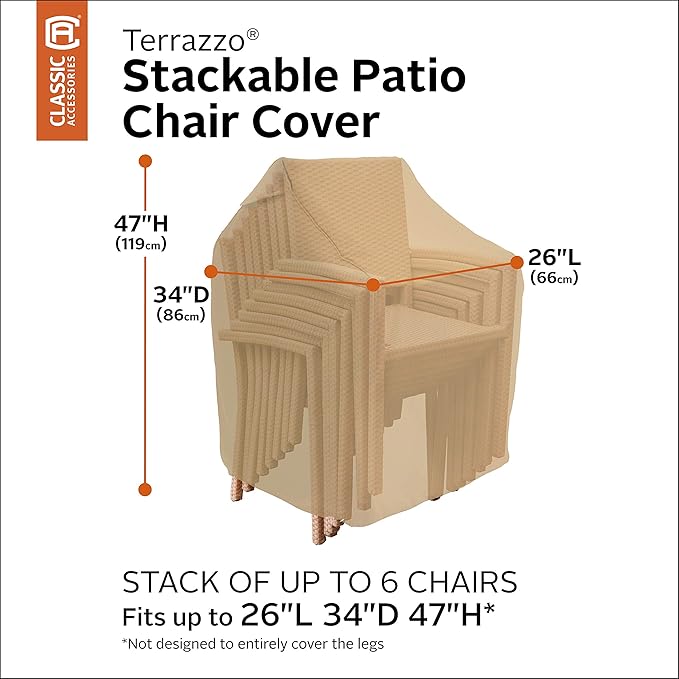 Classic Accessories Terrazzo Water-Resistant 26 Inch Stackable Patio Chair Cover, Outdoor Chair Covers