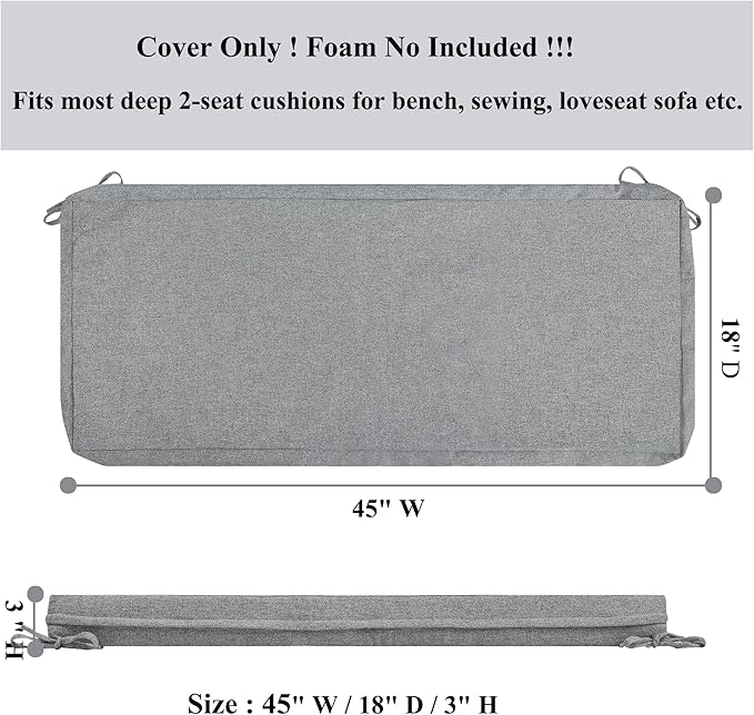 FUNHOME Outdoor Bench Cushion Covers,45" x 18" x 3", No Insert! Patio Cushion Covers Replacement for Outdoor Furniture,Water Resistant Patio Loveseat Cushion Covers 1 Pack, Light Grey (Covers ONLY)