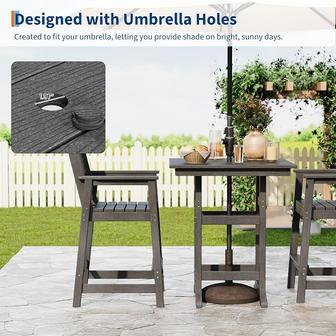 GarveeLife Outdoor Counter Height Bar Dining Table, HDPE Wood Grain Tall Bar Table – 39.6" High Square Pub Table, Cocktail Bistro Table Fits, for Patio, Garden, Poolside, Balcony & Yard (Dark Grey)
