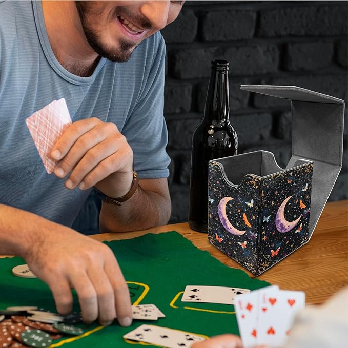 Butterfly Dark Moon Card Deck Box for MTG, Personalized Card Storage Case Fits 120+ Sleeved Cards, Premium Leather TCG Box with Strong Magnetic Closure for Magic, CCG, PTCG, Baseball Cards