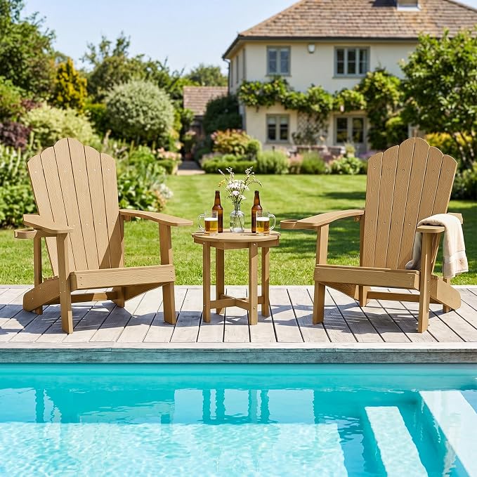 Tangkula Round Outdoor Side Table Set of 2, Adirondack Side Table with Weather-Resistant, Waterproof Top, Small Outside End Table for Patio Deck Pool Porch, Easy Maintenance (Brown,2)