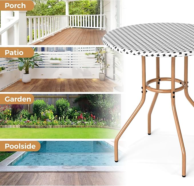Tangkula 27.5" Outdoor Round Dining Table, Patio Small Heavy Duty Bistro Cafe Table with Metal Frame and Adjustable Foot Pads, Outdoor Side Table for Garden, Balcony and Courtyard