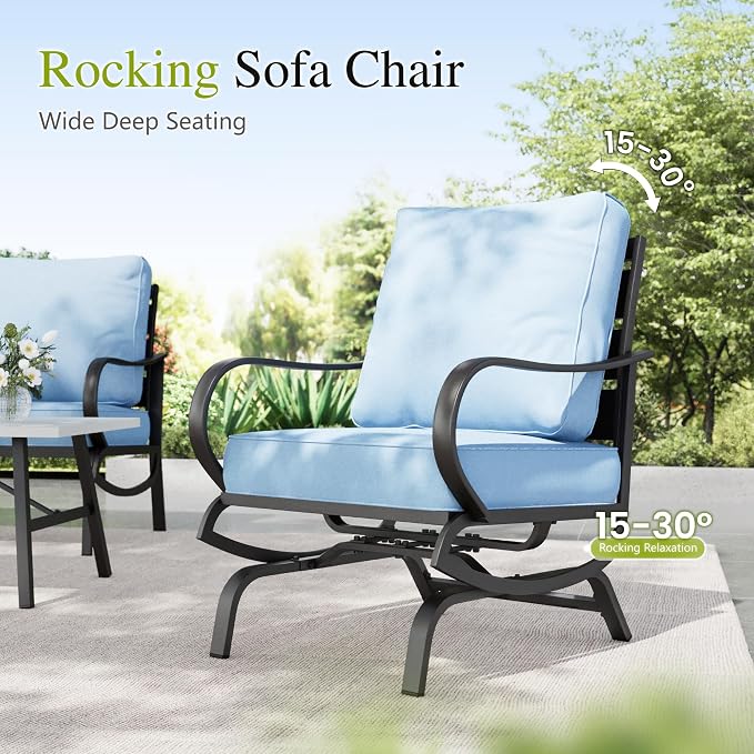 Sophia & William Patio Furniture Sets 5 Seats Outdoor Metal Conversation Sets 5 Pcs with 2 x Cushioned Swivel Sofa Chairs,1 x 3-Seat Sofa,2 x Ottomans for Coffee Lawn Backyard Poolside Blue