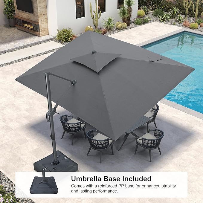 PURPLE LEAF 9' x 12' Cantilever Patio Umbrella Outdoor Umbrella with 280lbs Base Large Rectangular Windproof Offset Umbrella for Pool Deck Garden, Mist Grey