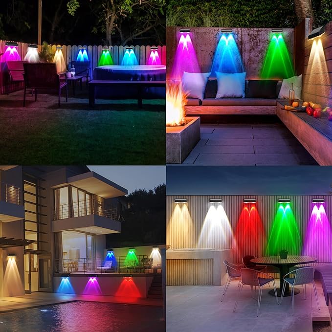 echosari 8 Pack Solar Fence Lights Outdoor Waterproof Color Changing 100 Lumen Ultra Bright Auto ON/Off for Backyard Patio Railing Porch Step (3000K-6500K & RGB)