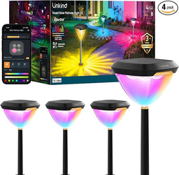 Linkind Smart Solar Pathway Lights SP6, App/Voice Control Solar Lights Outdoor Waterproof, 43+ Preset Scenes, Cool/Warm White/Color-Changing Outdoor Garden Lights for Yard, Patio, 4 Pack - image 1