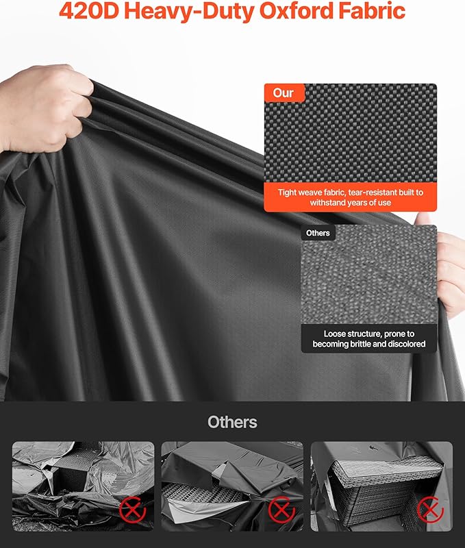 VEVOR Patio Furniture Cover, 420D Heavy Duty Waterproof Outdoor Dining Table and Chairs Cover, Large Squre Patio Table Covers with Air Vent for All Weather, 126L x 126W x 32H inch, Black