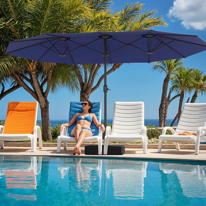 Sannwsg 15ft Large Patio Umbrella, Double Sided Outdoor Umbrellas, Market Umbrellas with Crank Handle, Backyard Umbrela for Deck, Garden, Pool