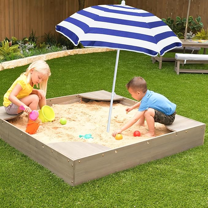 Kids Water Table Umbrella and Cover, Heavy-Duty 600D Waterproof Anti-UV Dustproof Water Table Cover with Umbrella, Compatible with Step2 Rain Showers Splash Pond Water Table, Blue