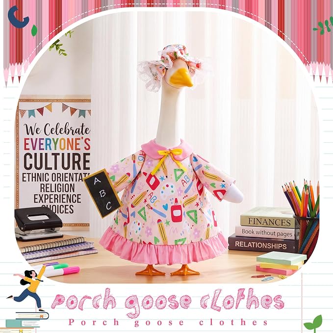 FuWeave Back to School Porch Goose Outfit Set for Plastic Statue Lawn Porch Goose Clothes with Schoolbag for Patio Decor
