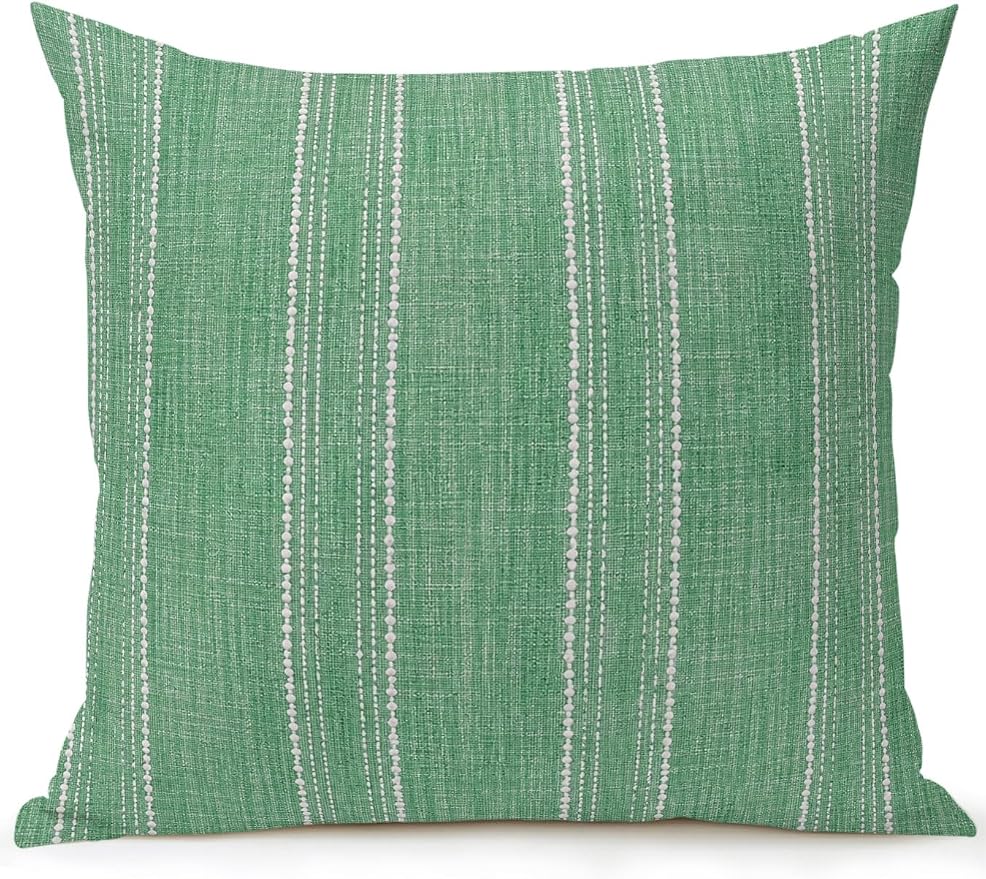 Vandarllin Waterproof Outdoor Pillow 1 Pack Sage Green Linen Stripes Decorative Throw Pillows Cover & Insert 16x16 Inch Pillowcase Parallel Vertical Lines Pillows for Couch Sofa Bed Patio Furniture
