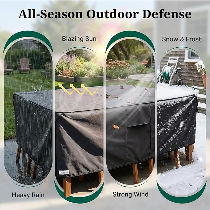 MR. COVER Patio Furniture Covers Rectangle, 900D Heavy Duty Outdoor Table Covers Waterproof , Sectional Sofa Set Cover Table and Chair Combo, Large Couch Cover Lawn Black 113"W x 76"D x 28"H