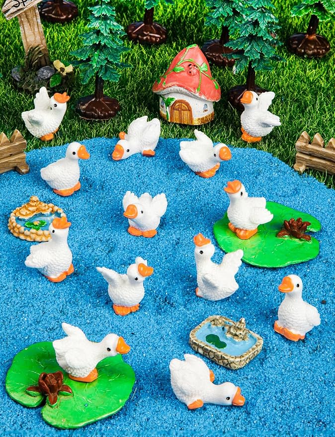 42pcs Mini Resin Goose Tiny Animal Figurine Bulk | Small Desk Goose Decor for Garden Lawn Yard Micro Landscape Aquarium Potted Ornament DIY Craft