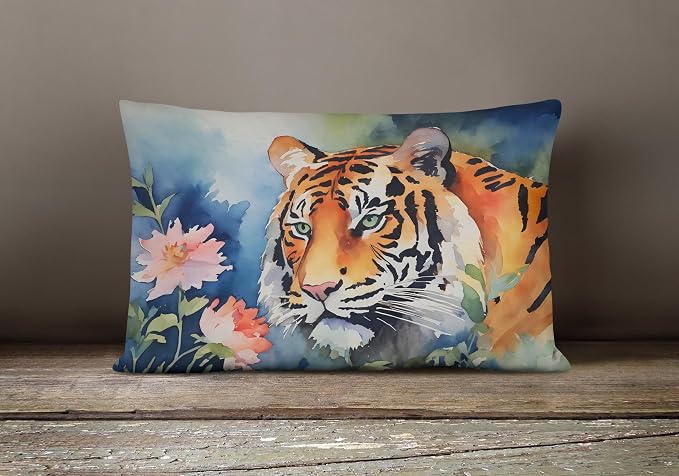 Caroline's Treasures DAC2993PW1216 Tiger Throw Pillow Machine Washable, Indoor Outdoor Decorative Pillow for Couch, Bed or Patio, 12HX16W
