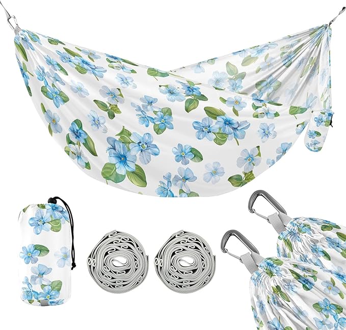 Camping Hammock Outdoor Hammocks for Outside Forget-me-not Flower Beach Trees Portable Lightweight with Pockets Tree Straps Indoor