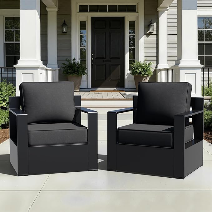 Outdoor Aluminum Furniture, Patio Chairs with 6" Thick Removable Cushions, All-Weather Metal Frame, Deep Setting for Garden, Poolside and Porch