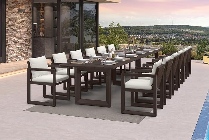 PURPLE LEAF 13-piece Outdoor Dining Set Aluminum Oversize Patio Furniture Table and Chairs Set with All Weather Thick Cushion Rectangular Patio Dining Sets for Large Backyard Garden Poolside, Bronze