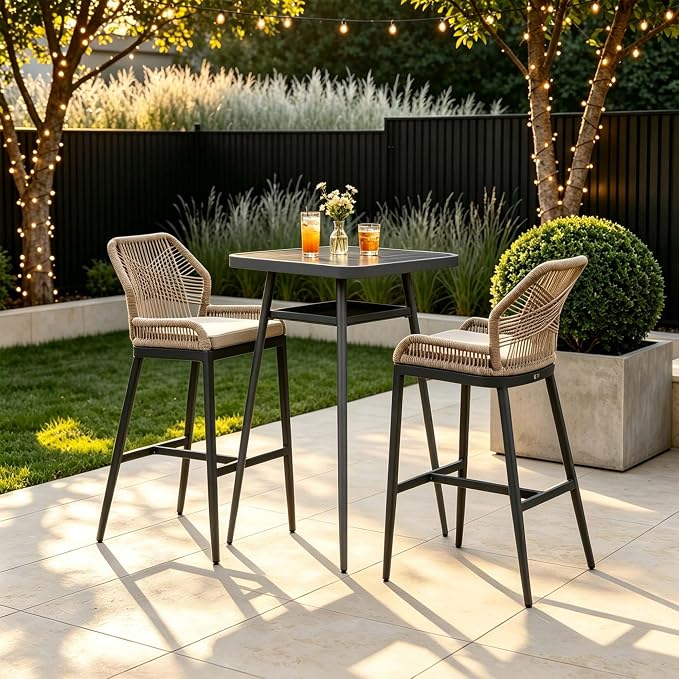PURPLE LEAF Bar Height Table Patio Round Table with Shelve Dining Coffee Kitchen Breakfast Bistro Outdoor Pub Bar Table for Garden Balcony, Dark Grey